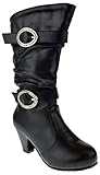 Valen Little Girls Buckle Rhinestone Knee High Dress Boots Black
