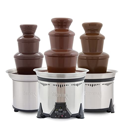 Sephra Elite Chocolate Fountain for Home, Whisper Quiet Motor, Chocolate Fondue Fountain Electric, Stainless Steel Heated Basin, QuickSet Tier Assembly, 19 Inches, 4-6 lb Capacity, Serves 40-50