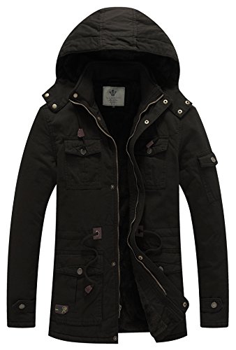 Wenven men s sherpa lined twill cotton jacket(black,us …