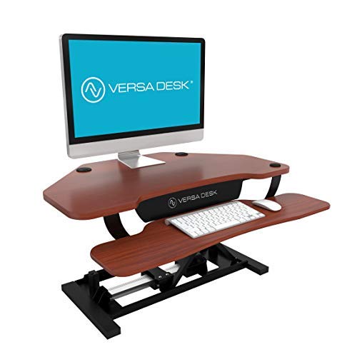 VersaDesk Power Pro Corner - 36" Electric Height-Adjustable Standing Desk - Sit to Stand Desktop with Keyboard and Mouse Tray - Cherry - Thumbnail 4