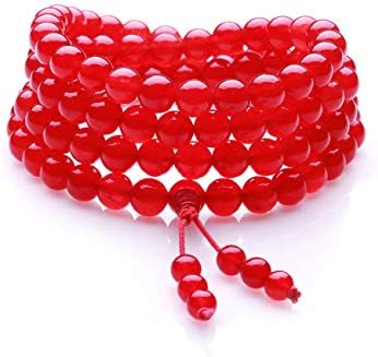 Natural red Agate carnelian Crystal Buddhist Mala Beads 108 Bracelets Meditation Prayer Precious Stone Chakra Gemstone Healing Necklace Yoga bangle For Men Womens,8mm