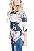 AKABELA Women's Casual 3/4 Sleeve Prints Florals Crew Neck T-Shirts Striped Blouses Tops,Pink,US(12-14)Large