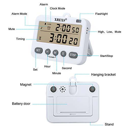 4 in 1 Kitchen Timer Digital Cooking Timer - XREXS Class Timer LCD Screen Clock Alarm Count up and Down Kitchen Timer for Cooking/Meeting/Learning/Yoga Batteries Included (218) - Thumbnail 4