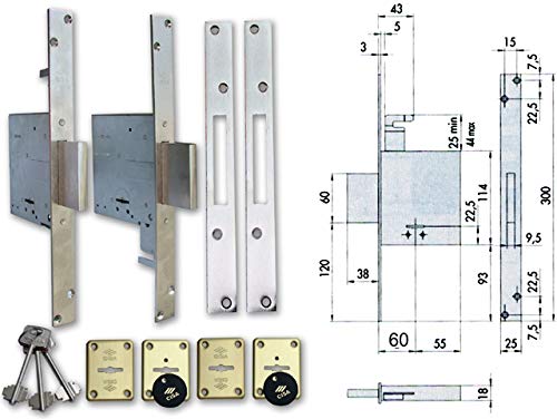 CISA 1.57020.60.0 Replacement Lock Galvanised of BORJAS. 4 laps with Lever 57020 Front 25 Input 60