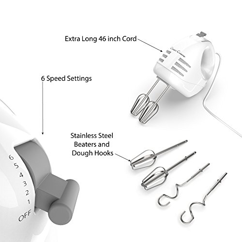 Hand Mixer with Stainless Steel Beater Blades and Dough Hook 6 Speed