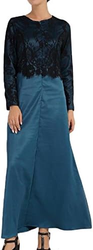 MirrorWomen Mirror Women Muslim Abaya Lace Stiching Gown Big Pendulum Maxi Dress Blackish Green M