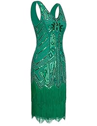 FAIRY COUPLE Vestido de mujer con solapa de los años 20 Vestido Gatsby Vestido con flecos y cuello en V