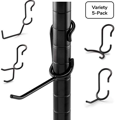Sunway Shelf Pole Hooks 5-Pack | Black Variety Pack | Best Solution for Garage Shelving Storage Organization | Use with Metal or Wire Shelves and Racks | Heavy Duty, Easy Installation