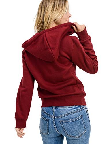 esstive Women's Basic Fleece Full-Zip Hooded Jacket, Burgundy, Large