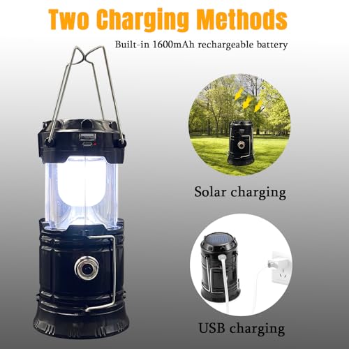 Collapsible Portable LED Camping Lantern XTAUTO Lightweight Waterproof Solar USB Rechargeable LED Flashlight Survival Kits for Indoor Outdoor Home Emergency Light Power Outages Hiking Hurricane 4-Pack