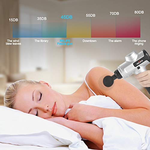 RELIFE REBUILD YOUR LIFE Massage Gun Super Quiet Deep Tissue Percussion Massager for Sore Muscles Post Workout, 20 Speed Levels, 6 Electric Massage Heads (Silver) - Thumbnail 4