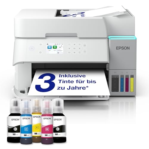 Epson EcoTank ET-3956 Tintentankdrucker | fürs Home Office | WLAN | A4 | Duplex-Druck, Kopieren, Scannen | 6.1 cm LCD-Display | 30-Blatt-ADF| inkl. Tinte für bis zu 3 Jahre