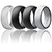 Silicone Wedding Ring For Men By ROQ Affordable Silicone Rubber Band, 4 Pack - Light Gray, Metal Look Silver, Black, Grey - Size 13
