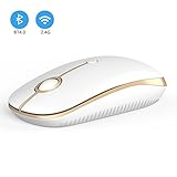 2.4GHz Wireless Bluetooth Mouse, Jelly Comb Dual Mode Slim Wireless Mouse with 2400 DPI Compatible for PC, Laptop, Mac, Android, Windows (White and Gold)