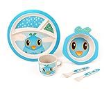 BAMBOO KIDS Meal Set | Kids Plate Set | Toddler Dinner Set | Eco-Friendly Bamboo Dishes | Food-Safe Feeding Set for Toddlers and Little Kids | Boys and Girls | Bird Character by Green Frog Friends