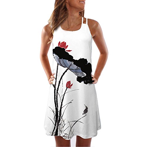 Gibobby Dresses for Women Casual Summer Floral Print Sleeveless Mini Dress Vintage Cocktail Party Tank Beach Sundress