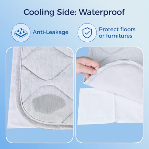 Rywell Dog Cooling Blanket 101x153cm,Waterproof Dog Cooling Mat Q-Max>0.5, Cooling&Cotton Surfaces for All Seasons,Washable Dog Blanket,Grey