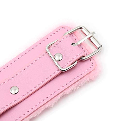 Leather Handcuffs Set Adjustable Handcuffs Whip Wristbands Bracelets with a Tassels, Multipurpose, Pink