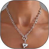 Uarein Plated Gold Silver Heart Pendant Choker Necklaces for Women,Stackable Irregular Bead Paperclip OT Clasp Necklace Trendy Party Jewelry Accessories Gift