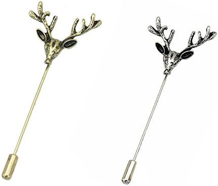Bluecastle 2PCS Men Metal Brooch Pin Vintage Lapel Stick Pin Suit Tie Hat Scarf Brooch Badge (2PCS Deer Head)