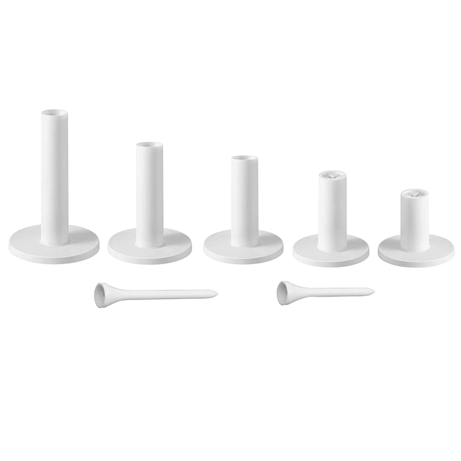 BettGolf 5 Pcs Golf Rubber Tees and 2 Pcs Plastic tees for in Different Sizes for Golf Practice Mat (White)
