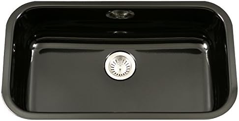 Houzer Porcela Black Porcelain Enamel Steel Kitchen Sink: 31 Inch Undermount Single Bowl Sink, Durable & Versatile, Essential for Home and Apartment: PCG-3600 BL