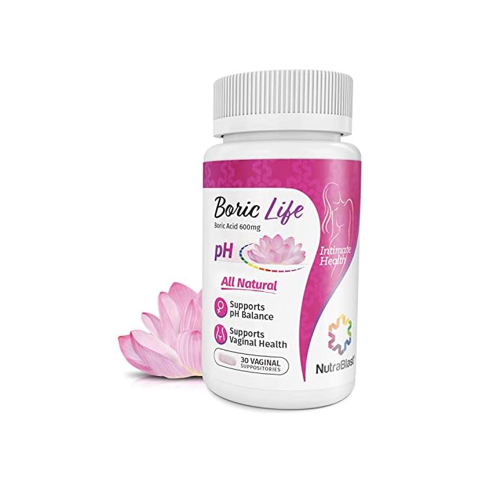 NutraBlast Boric Acid Vaginal Suppositories - 100% Pure Made in USA - Boric Life Intimate Health Support (60 Count)