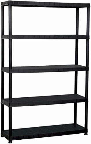 Plascoline Extra 5-Shelf Plastic Storage Shelves with Floor Risers, 47" W x 16" D x 73" H