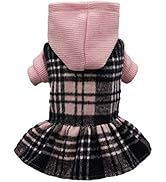 Fitwarm Knitted Plaid Dog Dress Hoodie Sweatshirts Pet Clothes Sweater Coats Cat Outfits Pink XS