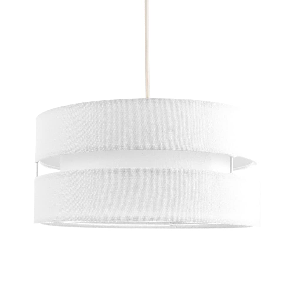 Contemporary Quality White Linen Fabric Triple Tier Ceiling Pendant Light Shade | 60w Maximum | Designer Style | 26cm Diameter by Happy Homewares
