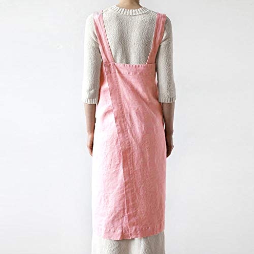 Women's Apron Dresses Plus Size Cotton Linen Solid Pinafore Square Cross Apron Garden Work Pinafore Sundress
