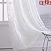 Haperlare Sheer Curtains, Leaf Embroidery White Sheer Window Curtains Faux Linen Textured Solid Grommet Voile Curtains for Living Room Bedroom, 52 x 84 Inch, 2 Panels
