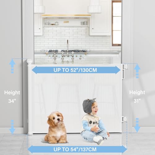 PRObebi Retractable Baby & Dog Gate - Extends to 54" Wide, 34" Tall - Stair, Doorway & Hallway Use