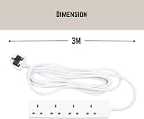 Invero 4 Way Gang Power Extension Lead Cable 3M Metre White 13A UK Plug Approved view 3