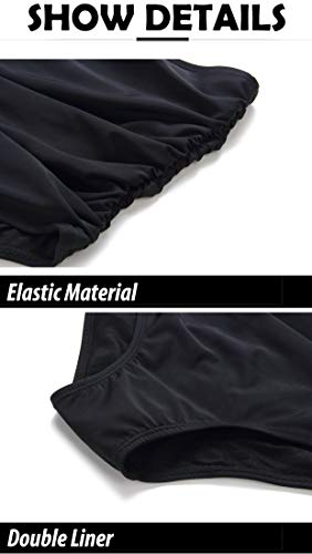 Womens High Waisted Bikini Bottom Shorts Ruched Tankini Shirred Swim Brief Tummy Control (Black B, XL) - Thumbnail 2