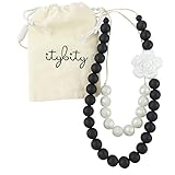 Teething Necklace for Mom, Silicone Teething Beads, 100% BPA Free (Black/White/Pearl)