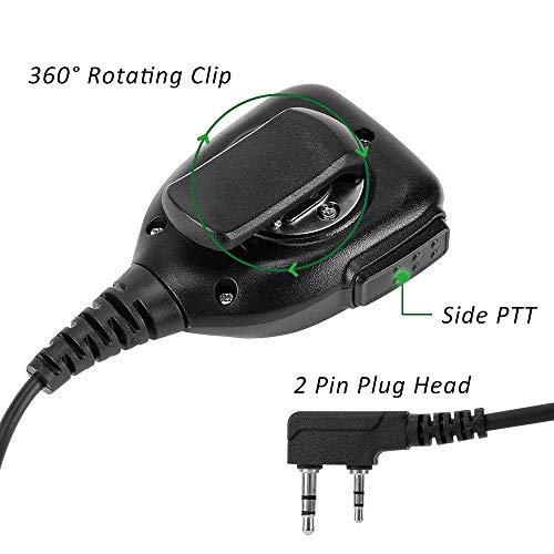 Shoulder Mic Waterproof Handheld Speaking Microphone 2 Pin Radio Mic with PTT for Sanzuco,Baofung Kenwood TYT HYT 2 Way Radio Retevis, Walkie Talkie Speaker Mic (1 Pack)