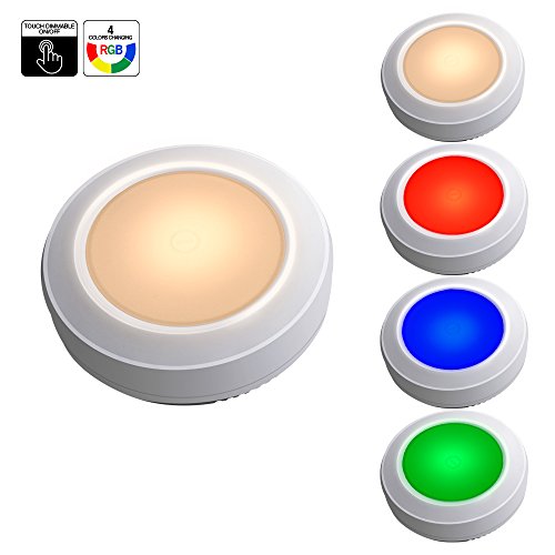 HONWELL LED Puck Light 5 Pack RGB Color Changing Closet Light with Battery Powered Selectable Dimmer Tap Light Round Shape (3000K)