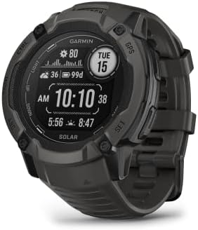 Garmin Instinct® 2X Solar, Rugged Outdoor Smartwatch, 50mm, Graphite | Solar Charged, Built-In Flashlight,Mutli-Band Frequency Support, ABC Sensors, Tracback® Routing, Reference Points