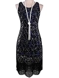 Vijiv 1920s Gastby Sequined Embellished Fringed Paisley Flapper Dress Blue XXL