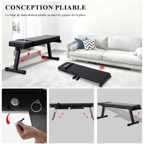 Novonova Flat Bench, Folding Weight Bench, Folding Training Bench, Multifunctional Adjustable Weight Bench Reclining Weight Bench, Abdominal / Back / Lumbar Bench Max Load 150kg