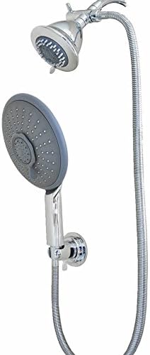 WantBa Chrome 8" Detachable Handheld &amp; 4" Fixed Dual multifunction Shower Head Combo Massager Showerhead Suction Cup Handheld Holder Plus Extra Long 6 Feet Stainless Hose