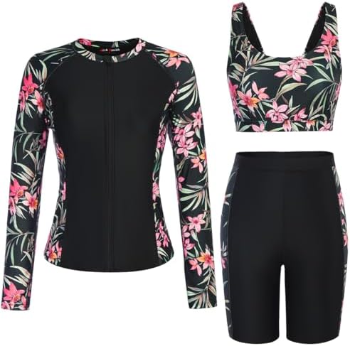 Amazon.com: SEYUTWET Women Rash Guard Long Sleeve 3 Piece Swimsuit