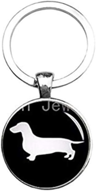 CUZSTX1OM1 Cute Dachshund Key Chain Vintage Minimalist Hunter Hound Silhouette Art Key Ring