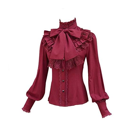 Smiling-Angel-Chiffon-Ruffle-Lace-Bow-Tie-Vintage-Gothic-Lolita-Casual-Shirt-BlouseWhiteBlackWine-RedBlue