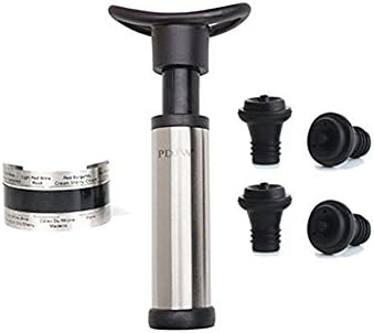 Vacuum Wine Saver Pump with 4 Vacuum Bottle Stoppers,Stainless Steel Waiters Corkscrew,Wine Aerator Pourer,Packaged in a Stylish Gift Box (Stainless Steel-B)