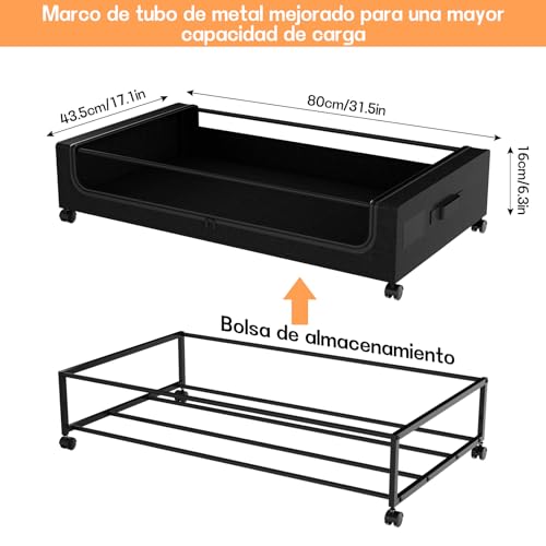 Organizador de Almacenamiento para Cama, 2pcs Contenedores de Almacenamiento Debajo de La Cama con Ruedas, Zapatera Bajo Cama para Ropa, Mantas, Juguetes, Zapatos y Libros
