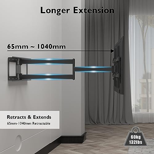 BONTEC TV Wall Mount with 1040 mm Extra Long Articulated Arm for 32-75 Inch LCD/LED/OLED Flat Screens up to 60 kg, Tiltable, Swivel and Rotate, TV Mount, Max. VESA 600 x 400 mm