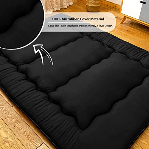 YOSHOOT Black Japanese Shiki Futon Mattress Floor Mattress, Roll Up