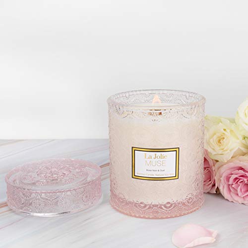 LA JOLIE MUSE Rose Noir & Oud Scented Candle, Rose Candle Gift for